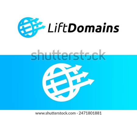 Logo design about the domain website and an arrow pointing to the top right.