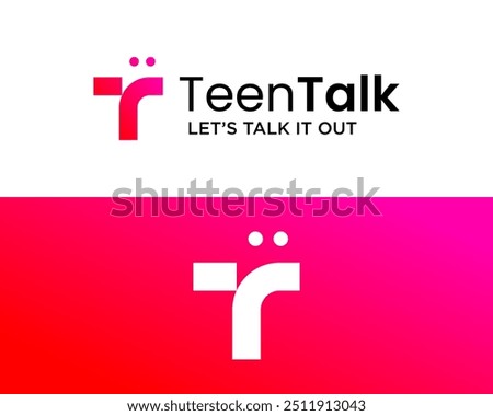 Letter T monogram logo design with chat symbol in negative area.

