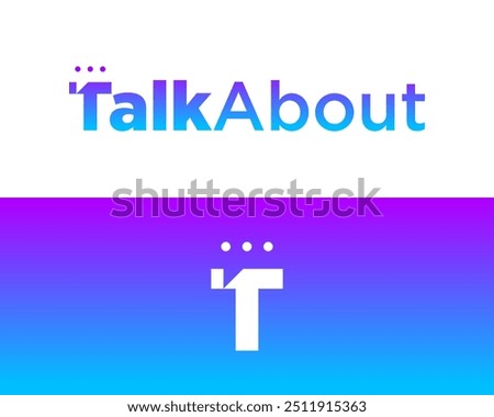 Letter T wordmark logo design with chat symbol in negative area.