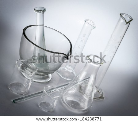 Lab equipment, glassware kit in monochrome