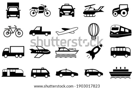 Transport Icons Set, transportation symbol illustration. car, train, boat, truck, plane, ballon and more. editable file. vector