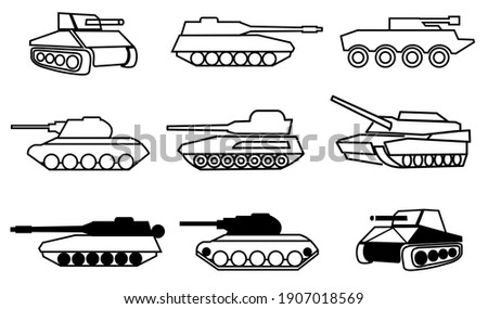 Tank symbol vector. set of tank military line icons set. in white background. editable