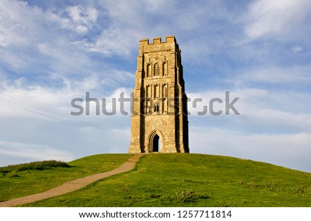 Glastonbury Tor, St Michael`s Tower at sunset, a place of power - England Stock fotó © 