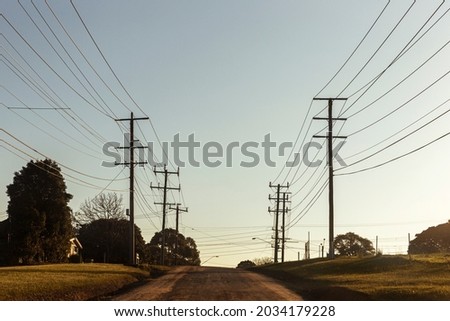 Image, Stock Photo Power lines with street lighting on a line pole in the evening in Adapazari, Sakarya province, Turkey