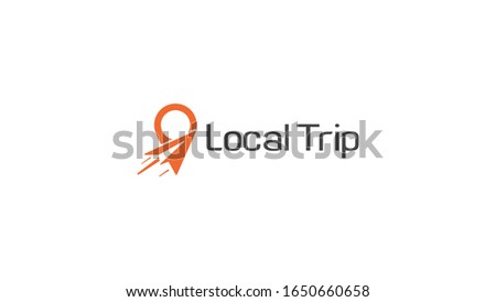 Template logo for travel agency. Text my trip. Concept near me. Geolocation pin with badge inside. Point map check location in navigation. Vector illustration.