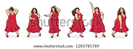 Body positive. Happy plus size girls are dancing. Stock fotó © 