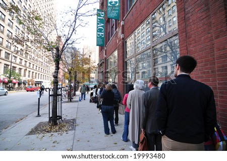 CHICAGO, IL - NOVEMBER 4: Voters wait outside a polling place on November 4, 2008 in Chicago, IL