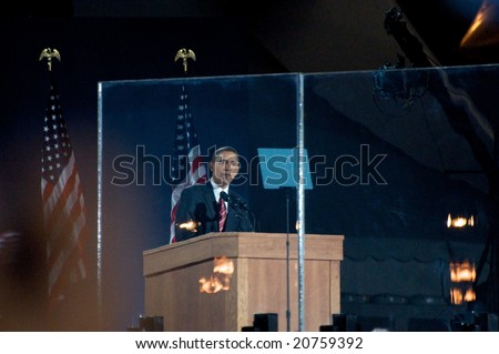CHICAGO, IL - NOVEMBER 4: Barack Obama Speaks to the Crowd in Grant Park on November 4, 2008 in Chicago, IL
