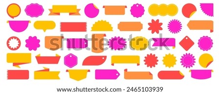 Set of empty sale coupon labels set. Vector starburst sticker, promo badge, ribbon, price discount tags and blank corners. Retro color special offer design elements, sunburst emblems, colorful callout