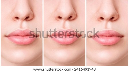 Similar – Image, Stock Photo Closeup of female lips with red lipstick reflected in mirror