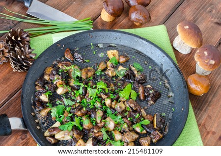 Roasted mushrooms with cumin and fresh herbs - parsley and chive