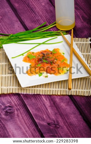 Sashimi new style - hot oil, herbs and soy souce