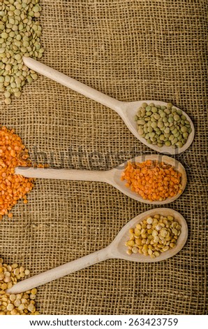 Variations lentils, lentils bio, product stock photo