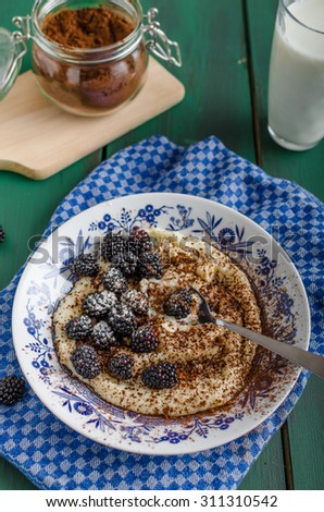 Porridge - czech original with berries, sugar and cocoa powder