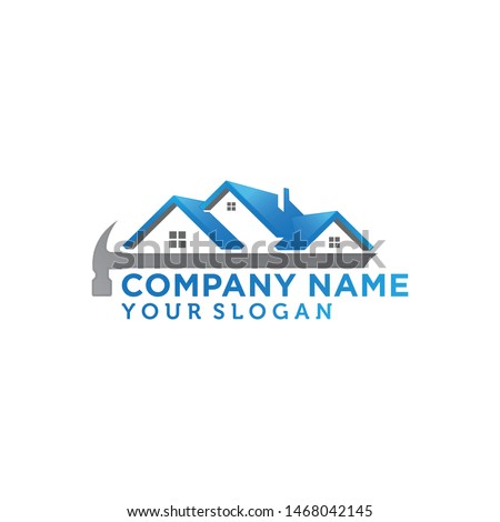 House repair logo. Tools icon. Roof repair logo. Repairs house sign. Home improvement icon.