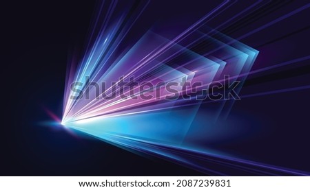 Modern abstract high-speed movement. Dynamic motion light and fast arrows moving on dark background. Futuristic, technology pattern for banner or poster design. Stockfoto © 