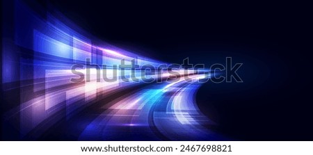 Abstract digital technology background. Innovation high-tech future, network connection, speed movement, AI, metaverse, communication, big data, data transfer, Network, cyber light trails.