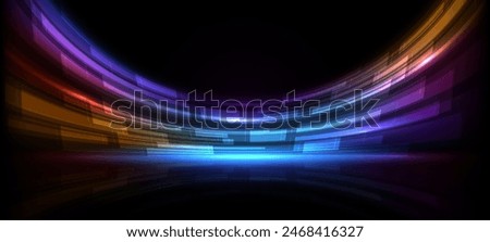 Abstract digital technology background. Innovation high-tech future, network connection, speed movement, AI, metaverse, communication, big data, data transfer, Network, cyber light trails.