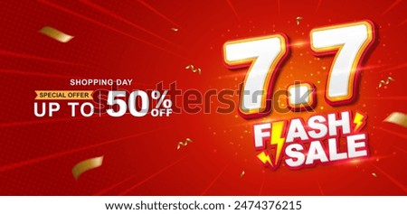 7.7 discount flash sale background. Vector illustration for shopping day, online shopping, special Offer coupon, voucher, banner template, websites, social media advertising.