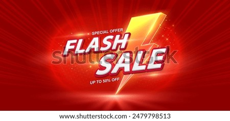 Flash sale banner with sparkling neon lights. Vector illustration for shopping day promotion, online shopping, special Offer coupon, voucher, banner template, websites, social media advertising.