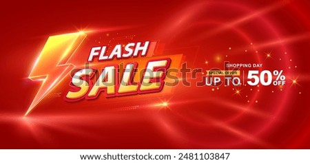 Flash sale banner with sparkling neon lights. Vector illustration for shopping day promotion, online shopping, special Offer coupon, voucher, banner template, websites, social media advertising.