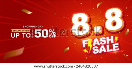 8.8 discount flash sale background. Vector illustration for shopping day, online shopping, special Offer coupon, voucher, banner template, websites, social media advertising.