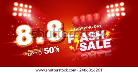 8.8 discount flash sale background. Vector illustration for shopping day, online shopping, special Offer coupon, voucher, banner template, websites, social media advertising.