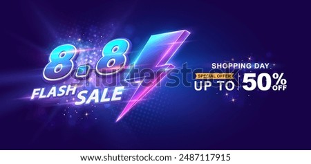 8.8 discount flash sale on blue background. Vector illustration for shopping day, online shopping, special Offer coupon, voucher, banner template, websites, social media advertising.