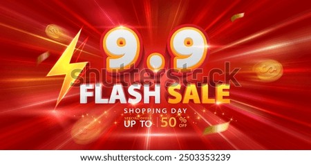 9.9 discount flash sale background. Vector illustration for shopping day, online shopping, special Offer coupon, voucher, banner template, websites, social media advertising.