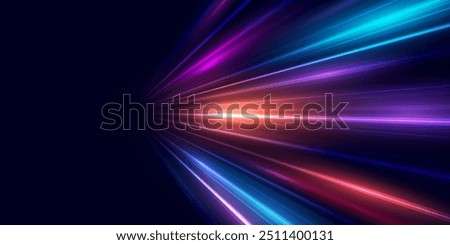 Abstract high-speed movement background. Dynamic motion light trails with motion blur effect on dark background. Futuristic, technology pattern for banner or poster design.