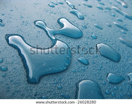 Water drops over blue plastic material