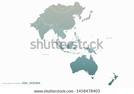 asia map. oceania map. high quality vector countries map of South pacific and asia. asia countries