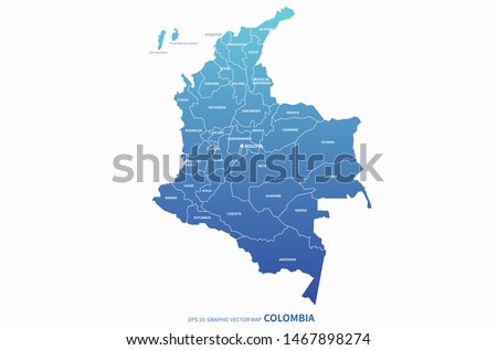 graphic vector map of colombia.
south america country map.