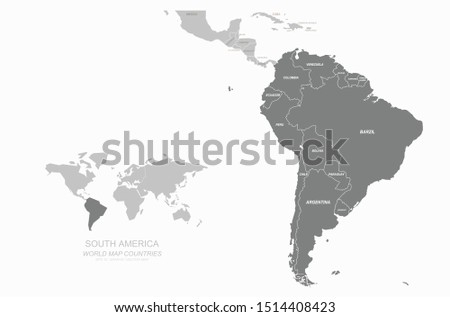 Vector world map with all countries names. continental vector image of world map. latin america map.