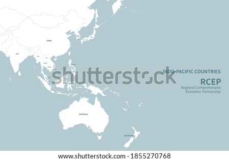 Indo-Pacific countries. RCEP countries vector map.