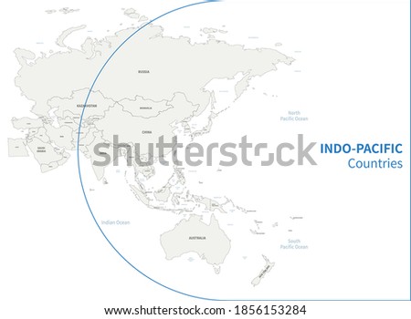 Indo-Pacific country map. RCEP countries vector map.