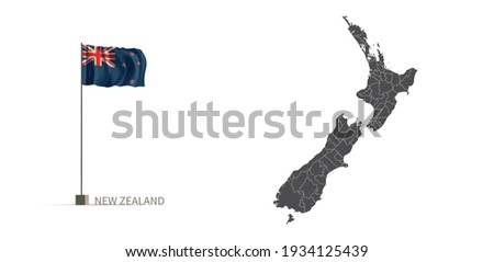 New Zealand map. gray national vector map, and flag 3d illustration.