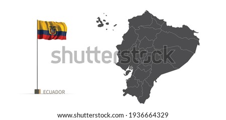 Ecuador map. gray country vector map and flag 3d illustration.
