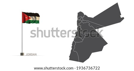 Jordan map. gray country vector map and flag 3d illustration.