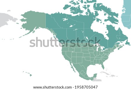 North America countries border map.
vector map of U.S. and Canada, Mexico.