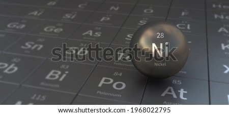 nickel element in spherical form. 3d illustration on the periodic table of the elements. Stockfoto © 