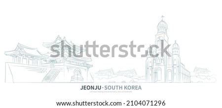 Jeonju cityscape line drawing vector. sketch style landmark illustration 