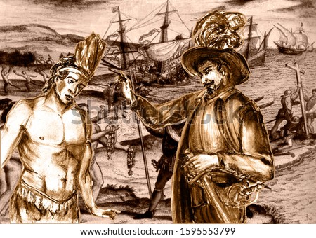 Conquistadors series. Juan de Grijalva was a Spanish conquistador, and relation of Diego Velázquez. The conquest of Yucatan and the Aztecs. Foto stock © 