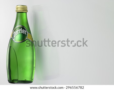 KUALA LUMPUR, MALAYSIA - June19TH 2015,Perrier Natural Mineral Water on white background.