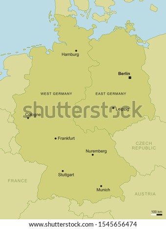 vector map of east and west Germany with important cities country geography cartography