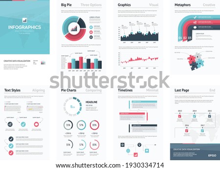 Big Infographic Brochure Template 8 Pages Blue Color Vector Art Eps