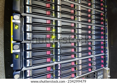 detail of modern hi tech data server in network center