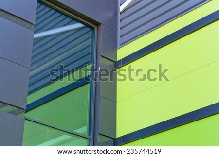 details of aluminum facade and aluminum panels on industrial building