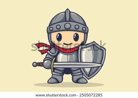 Illustration of a Boy in Knight Costume. Flat Cartoon Style Suitable for Web Landing Page, Banner, Flyer, Sticker, Card