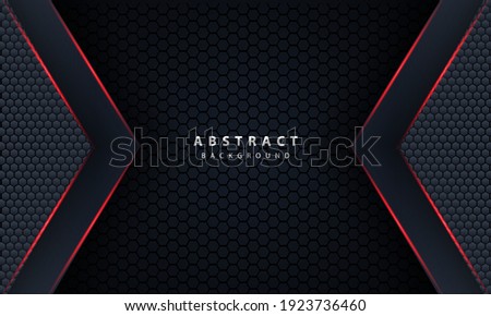 3d abstract red light hexagon line in grey modern luxury futuristic background vector illustration.